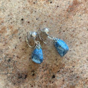 Blue agate clip-on earrings.